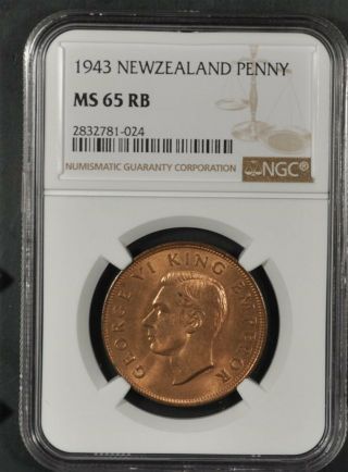 1943 NGC MS65RB ZEALAND PENNY 3