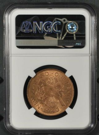 1943 NGC MS65RB ZEALAND PENNY 4