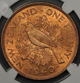 1940 NGC MS65RB ZEALAND PENNY 2