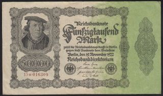 1922 50,  000 Mark Germany Rare Old Vintage Paper Money Banknote Currency P 79 Vf