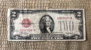 1928 D $2 Dollar Bill United States Legal Tender Red Seal Note Old Paper Money