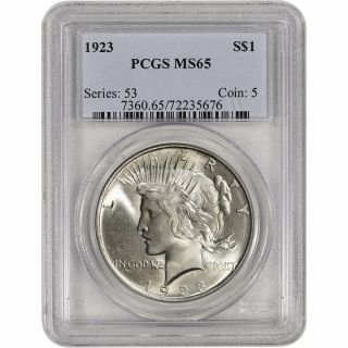 1923 Us Peace Silver Dollar $1 - Pcgs Ms65