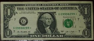 2013 G Series $1 One Dollar Bill Rare Single Ultra Low 500k Run Star Note
