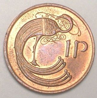 1980 Ireland Irish One 1 Penny Stylized Bird Coin Xf