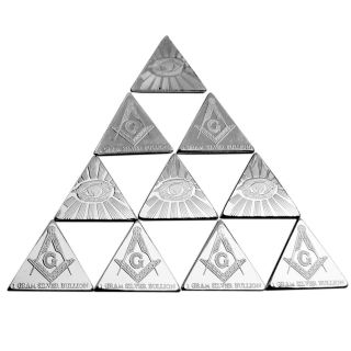 Ten 1 Gram Silver Bullion Triangle Mason Illuminati.  999 Fine Usa Ship