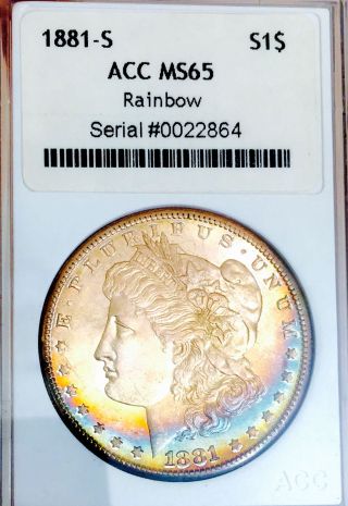 1881 S Morgan Dollar Gem Bu,  Rainbow Toned Ultra Bold Strike $nr 08775