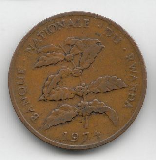 Rwanda 5 Francs 1974 Shield Copper 215d By Coinmountain