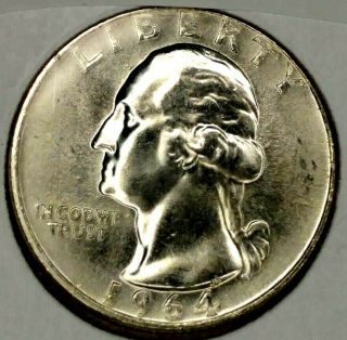 1964 - P 25c Washington Quarter 19uoc0517 Bu 90 Silver 50 Cents For