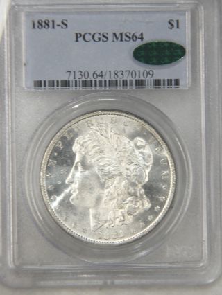 1881 - S Morgan Dollar Pcgs Ms64 Cac Blast White Coin,  Pq 743k