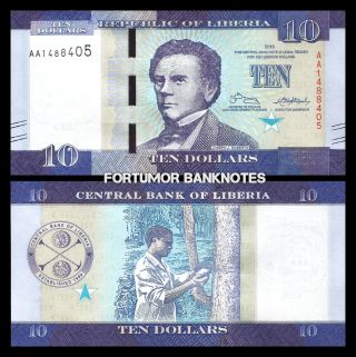 Liberia 10 Dollars,  2016,  Unc,  Aa Prefix,  P Design