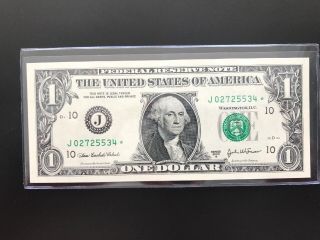 Wow Star Note 2003 A $1 Dollar Bill (kansas “j”),  Uncirculated