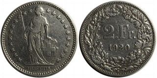 1920 Switzerland 2 Francs Km 21 Foreign Silver Coin