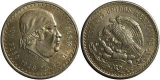 1948 Estados Unidos Mexicanos Mexico Un Peso Km 456 Foreign Silver Coin