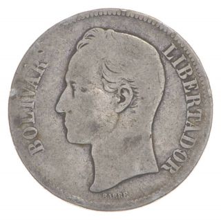 Silver - World Coin - 1879 Venezuela 5 Bolivares - World Silver Coin - 24g 072