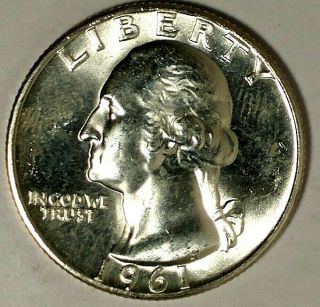 1961 - P 25c Washington Quarter 19urr0206 - 6 90 Silver Bu 50 Cents For