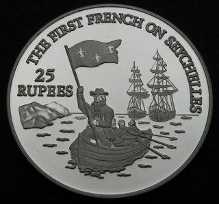 Seychelles 25 Rupees 1993 Proof - Silver - First French Landing - 523