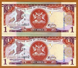 Trinidad And Tobago,  2 X 1 Dollar,  Pair,  2006 (2014),  P - 46a,  Unc 2 For $1.  00