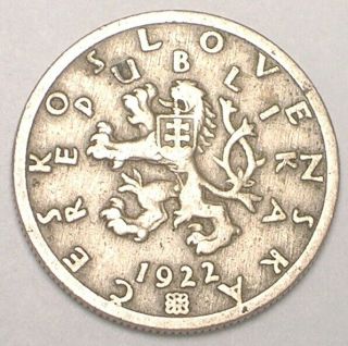 1922 Czechoslovakia 50 Haleru Sprigs Lion Coin Vf