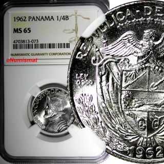 Panama Silver 1962 1/4 Balboa Ngc Ms65 Vasco Núñez De Balboa Km 11.  2