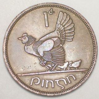 1965 Ireland Irish One 1 Penny Chicken Bird Coin Vf,  Date