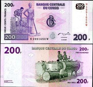 Congo 200 Francs 2007 P 99 Unc