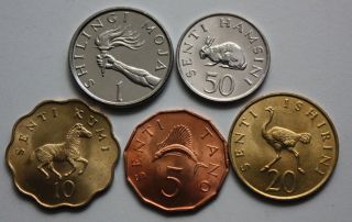 Tanzania 5 Fauna Coin Set 5,  10,  20,  50 Senti And 1 Shilling