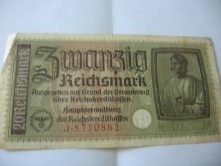 Nazi Germany 3rd Reich 20 Reichsmark Banknote