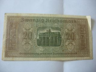 Nazi Germany 3rd Reich 20 reichsmark banknote 2