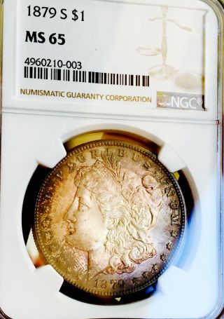 1879 S Morgan Dollar Ngc Ms65 Absolutely Gorgeous Dual Toning Premium Nr 09892