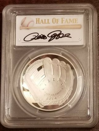 2014 - P Pcgs Baseball Hall Of Fame Silver Dollar Proof - 70 Dcam Pete Rose Auto