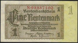 1937 1 Rentenmark Germany Vintage Nazi Old Money Banknote Currency P 173b Xf