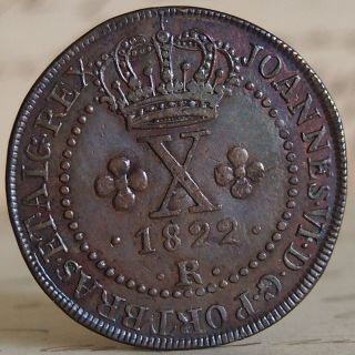 Brazil.  Portuguese.  1822 R Copper 10 Reis.