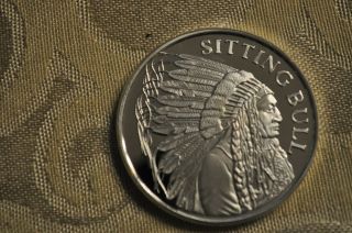 Sitting Bull Sioux Chief Native 1 Troy Oz.  999 Fine Silver Coin