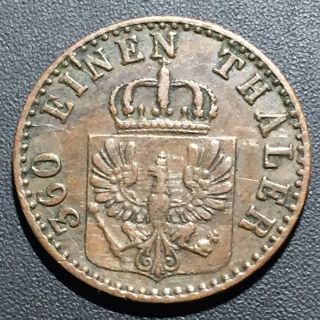 Old Foreign World Coin: 1861 - A German States Prussia 1 Pfennig