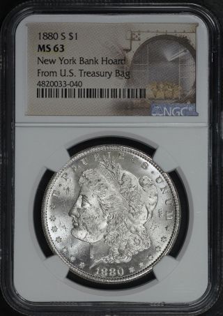 1880 - S Morgan Dollar York Bank Hoard U.  S.  Treasury Bag Ngc Ms - 63 - 183298