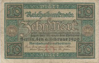 1920 Germany 10 Mark - - Paper Money Banknote Currency