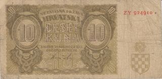 1941 Croatia 10 Deset Kuna Ndh - - Paper Money Banknote Currency