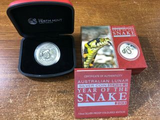 2013 Australian Year Of The Snake 1/2 Oz Silver Colored Proof Coin W/ Box &