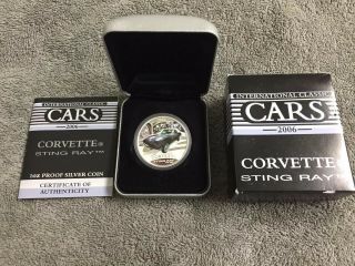 2006 $1 International Classic Cars Corvette Sting Ray 1oz Silver Proof Coin 0530
