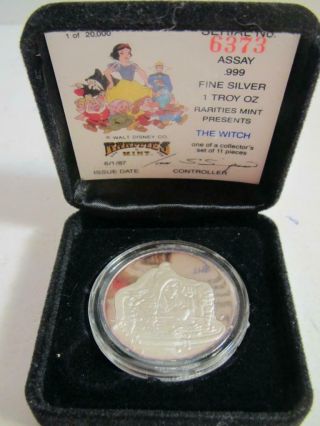 Walt Disney Snow White " The Witch " Fine Silver 1 Troy Oz.  Sn 6373 Coin