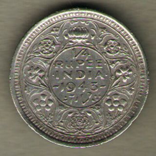 British India - 1943 - George Vi 1/4 Rupee Silver Coin Ex - Rare Coin