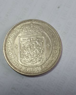 Denmark 2 Kroner 1923 Silver Coin Eror Broken Patern