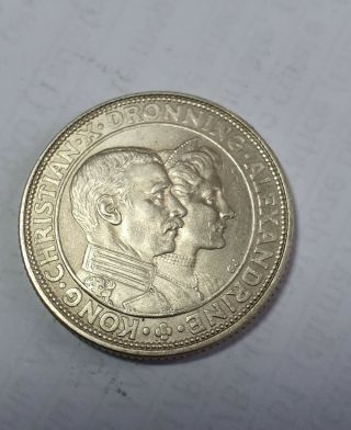 Denmark 2 Kroner 1923 Silver coin EROR broken patern 2