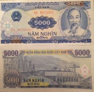 Vietnam 1991 5000 Dong P - 108 Uncirculated Note Ho Chi Minh From A Usa Seller