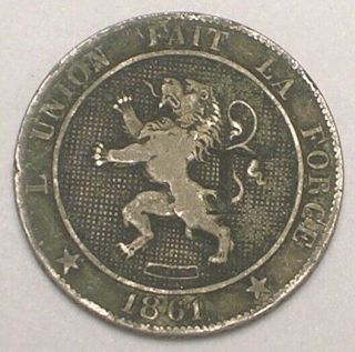 1861 Belgium Belgian 5 Centimes Civil War Era Lion Coin