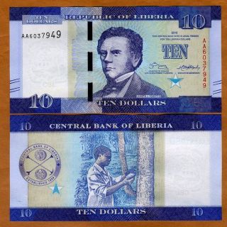 Liberia,  10 Dollars 2016 (2017),  P -,  Aa - Prefix Unc Redesigned