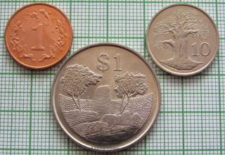 Zimbabwe 1980 - 1991 Set 3 Coins,  All Unc