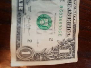 2003 $1 (one Dollar) Note/bill Fancy Serial Number B 60366306 E