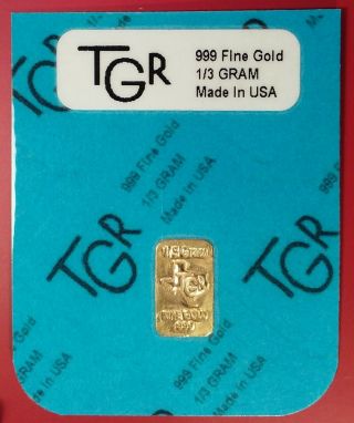 Texas.  999 Fine Gold Bar.  Bu 1/3 Gram 24k Tgr Ingot/bullion/medal/token/exonumia