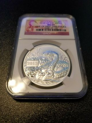 1 Oz Silver 2013 Tokelau Year Of The Snake Ngc Ms - 69 One Of First 1000 Struck